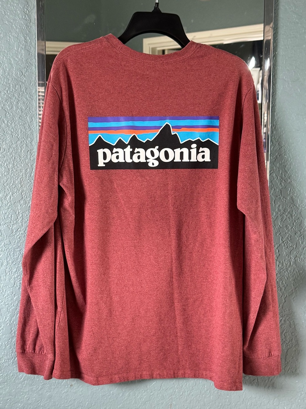 Patagonia Heathered Brick Red Long Sleeve Logo Shirt